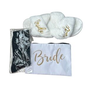 Bride Slippers, Groom Socks, and Make Up Bag